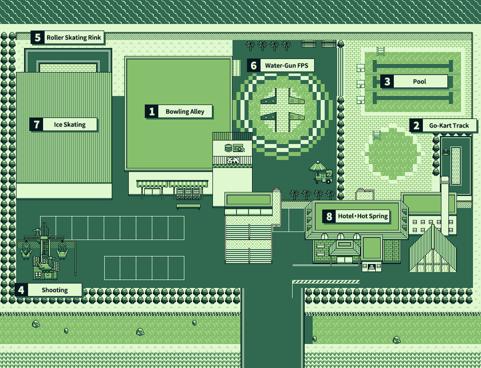 The Takahagi Beach Garden GB park map (in-game screen)